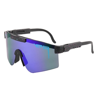 Solbriller til sport - Blåt brilleglas og sort brillestel